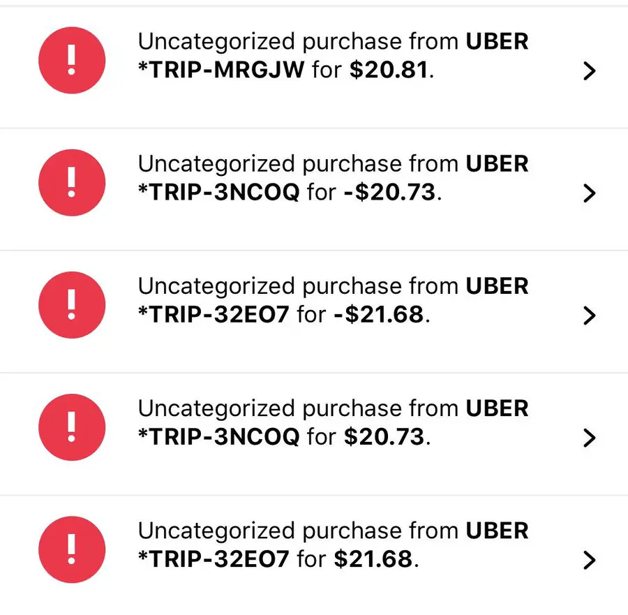 uber charges in bank statement