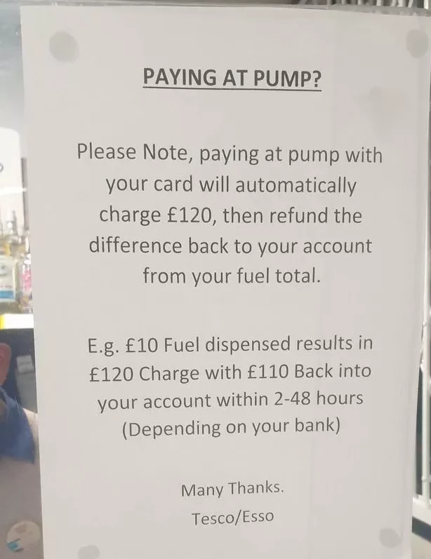 tesco pfs bank charge notice